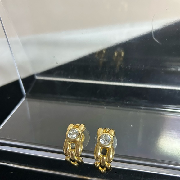 DIOR Gold Textured with Center Stone Earrings - Picture 2 of 10
